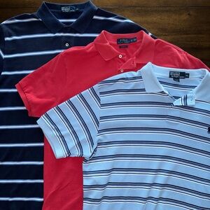 Polo Ralph Lauren S/S Polo Shirts Mens XL Lot of 3 Red Blue Striped Golf Cotton